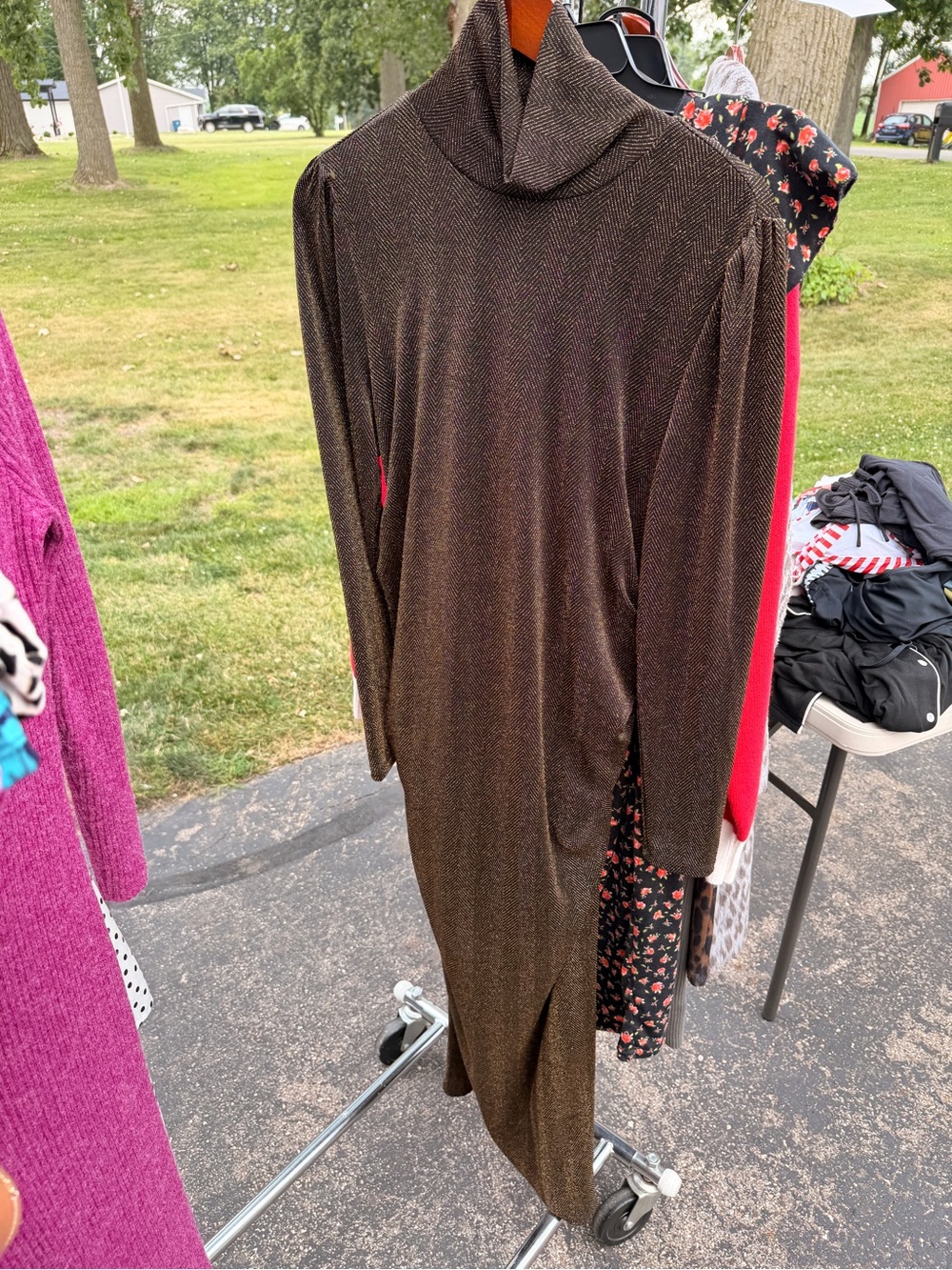 Motherhood maternity Bronze Metallic Knit Turtleneck long dress